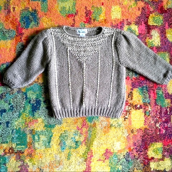Vintage 80’s Puff Sleeve Ribbon-knit Taupe Sweater by Naomi Bee - Picture 1 of 12